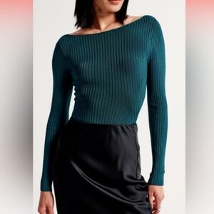 Abercombie& Fitxh Teal Ribbed Off-Shoulder Bodysuit